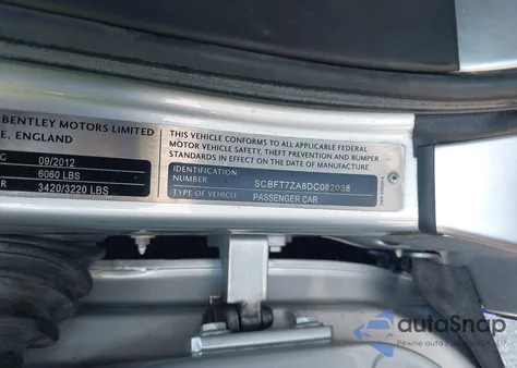 2013 Bentley Continental Gt V8 from USA, damaged, VIN SCBFT7ZA8DC082038